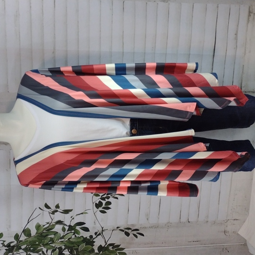 Misslook Striped Waterfall Kimono, Size 3XL